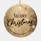 Elegant Gold Frohe Weihnachten Snowflake Muster Keramik Ornament (Hinten)