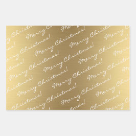 Elegant Gold Frohe Weihnachts-Happy Holidays Text Geschenkpapier Set