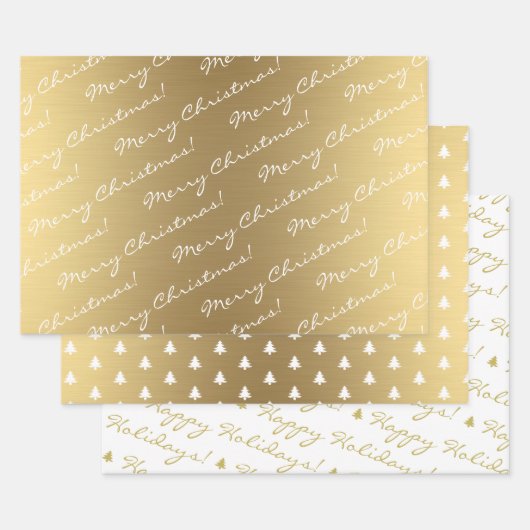 Elegant Gold Frohe Weihnachts-Happy Holidays Text Geschenkpapier Set (Set)