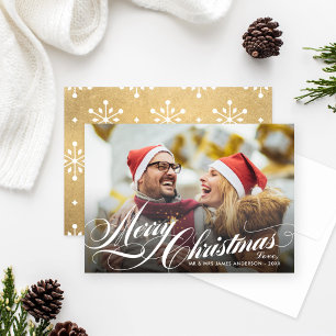 Elegant Gold Frohe Weihnachts-Script-Foto Feiertagskarte