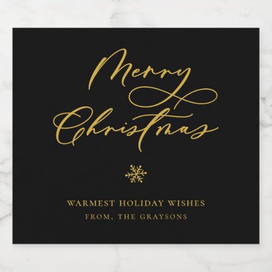 Elegant Gold Frohe Weihnachts-Script-Urlaub Schaumweinetikett (Einzelnes Label)