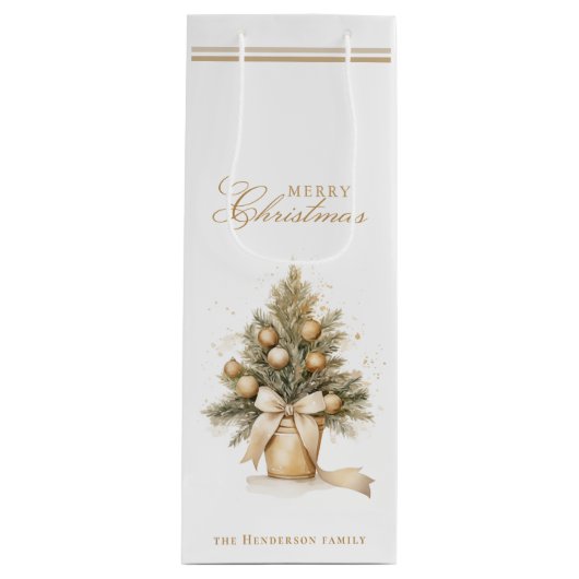 Elegant Gold Frohe Weihnachtsbaum Individuelle Nam Geschenktüte Für Weinflaschen (Vorderseite)