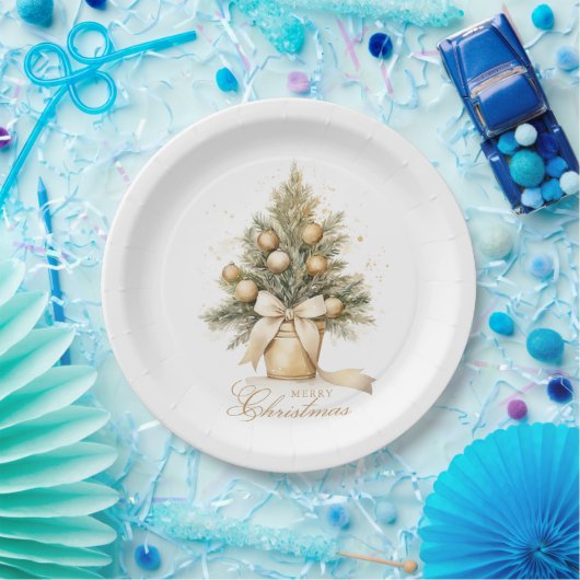Elegant Gold Frohe Weihnachtsbaum Wasserfarbe Pappteller (Party)