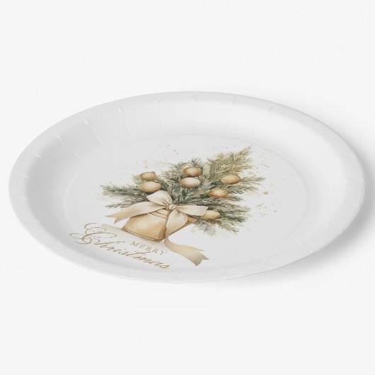 Elegant Gold Frohe Weihnachtsbaum Wasserfarbe Pappteller (Schrägansicht)