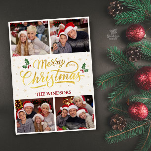 Elegant Gold Frohe Weihnachtsfoto Collage Feiertagskarte