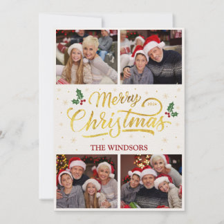 Elegant Gold Frohe Weihnachtsfoto Collage Feiertagskarte