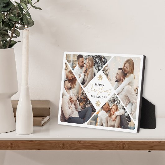 Elegant Gold Frohe Weihnachtsfoto Collage Plaque Fotoplatte