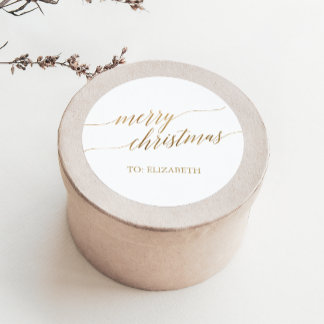 Elegant Gold Frohe Weihnachtsgeschenke Name Runder Aufkleber