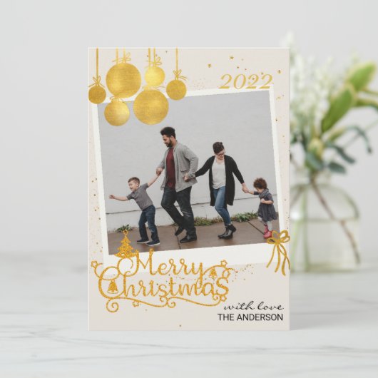 Elegant Gold Frohe Weihnachtskarte Feiertagskarte (Stehend Vorderseite)