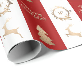 Elegant Gold Frohe Weihnachtsmonogramm Geschenkpapier