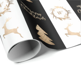 Elegant Gold Frohe Weihnachtsmonogramm   Geschenkpapier