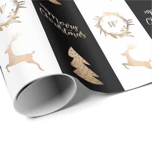 Elegant Gold Frohe Weihnachtsmonogramm   Geschenkpapier (Rolleneckpunkt)