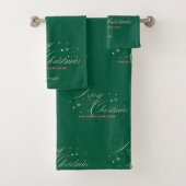 Elegant Gold Frohe Weihnachtsschrift Green Badhandtuch Set (Insitu)