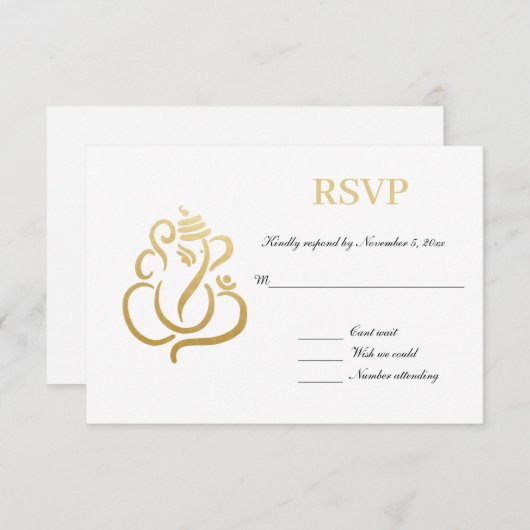 Elegant Gold Ganesh | Indian Wedding RSVP Einladung (Vorne/Hinten)