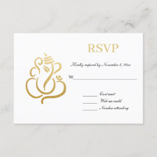 Elegant Gold Ganesh Indian Wedding RSVP Einladung