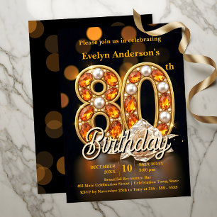 Elegant Gold Gemstone 80. Geburtstagsparty Einladung