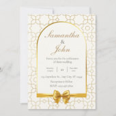 Elegant Gold Geometric Arch Photo Back Wedding Einladung (Vorderseite)
