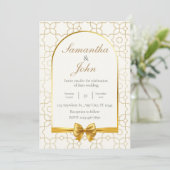 Elegant Gold Geometric Arch Photo Back Wedding Einladung (Stehend Vorderseite)