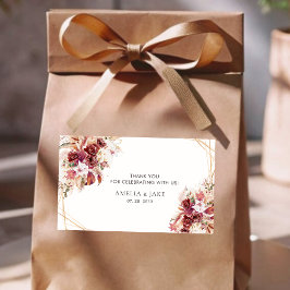 Elegant Gold Geometric Burgundy Floral Wedding  Rechteckiger Aufkleber