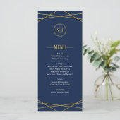 Elegant Gold Geometric | Dark Blue Wedding Menu Menükarte (Stehend Vorderseite)