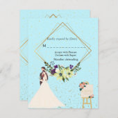 Elegant Gold Geometric Dusty Blue RSVP Card (Vorne/Hinten)