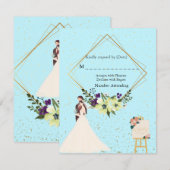 Elegant Gold Geometric Dusty Blue RSVP Card Karte (Vorne/Hinten)