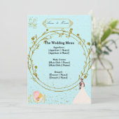 Elegant Gold Geometric Dusty Blue Wedding Menu Menükarte (Stehend Vorderseite)