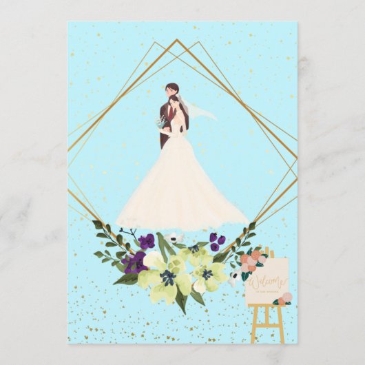 Elegant Gold Geometric Dusty Blue Wedding Program  Programm (Rückseite)