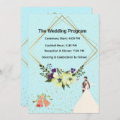Elegant Gold Geometric Dusty Blue Wedding Program Programm (Vorne/Hinten)