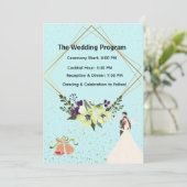Elegant Gold Geometric Dusty Blue Wedding Program  Programm (Stehend Vorderseite)