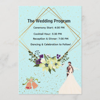 Elegant Gold Geometric Dusty Blue Wedding Program  Programm