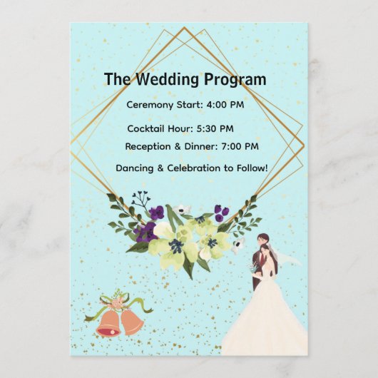Elegant Gold Geometric Dusty Blue Wedding Program Programm (Vorderseite)