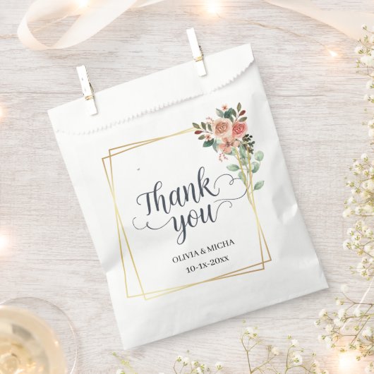 Elegant Gold Geometric Floral Danke Hochzeit Geschenktütchen (Ausgeschnitten)