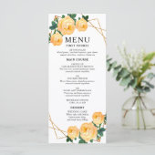 Elegant Gold Geometric Orange Floral Boho Hochzeit Menükarte (Stehend Vorderseite)