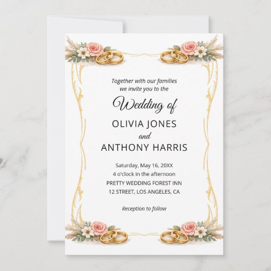 Elegant Gold Geometric Rustic Floral Wedding  Einladung (Vorderseite)