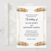 Elegant Gold Geometric Rustic Floral Wedding  Einladung (Vorne/Hinten)
