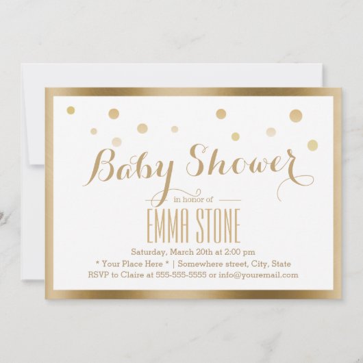 Elegant Gold Gerahmt Confetti Dots Baby Shower Einladung (Vorderseite)