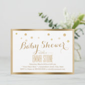 Elegant Gold Gerahmt Confetti Dots Baby Shower Einladung (Stehend Vorderseite)