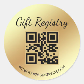 elegant gold gift registry qr code baby shower runder aufkleber
