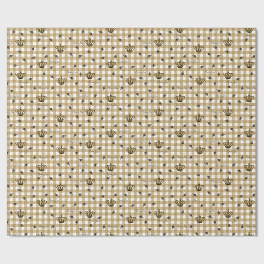 Elegant Gold Gingham Royal Queen Bee Pattern Geschenkpapier (Flach)