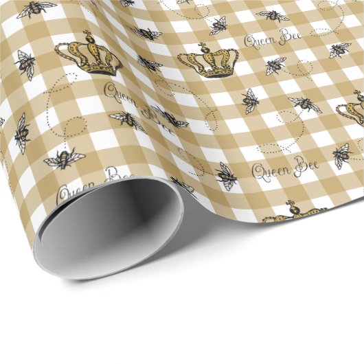 Elegant Gold Gingham Royal Queen Bee Pattern Geschenkpapier (Rolleneckpunkt)