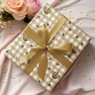 Elegant Gold Gingham Royal Queen Bee Pattern Geschenkpapier