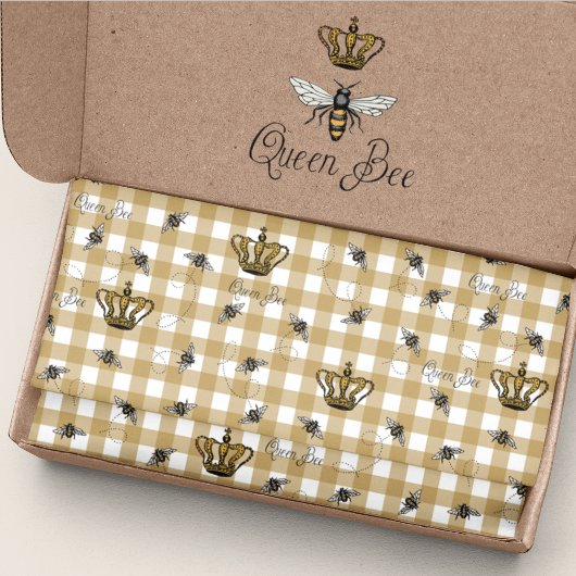 Elegant Gold Gingham Royal Queen Bee Pattern Seidenpapier