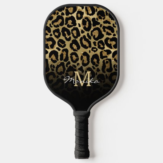 Elegant Gold Glam Leopard personalisiert Pickleball Schläger (Vorderseite)
