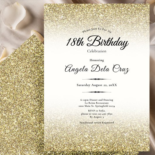 Elegant Gold Glitter 18th Birthday Debut Einladung