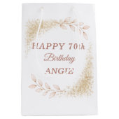 Elegant Gold Glitter 70th Birthday Mittlere Geschenktüte (Vorderseite)
