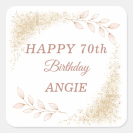 Elegant Gold Glitter 70th Birthday Quadratischer Aufkleber