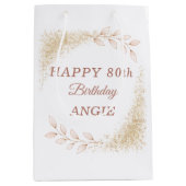 Elegant Gold Glitter 80th Birthday Mittlere Geschenktüte (Vorderseite)