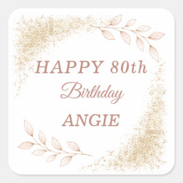 Elegant Gold Glitter 80th Birthday Quadratischer Aufkleber