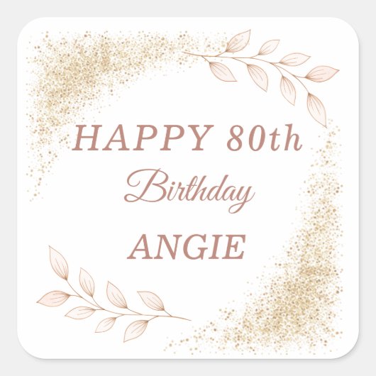 Elegant Gold Glitter 80th Birthday Quadratischer Aufkleber (Vorderseite)
